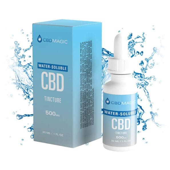 picture of a box and 30ml dropper bottle containing water soluble cbd to add to drinks