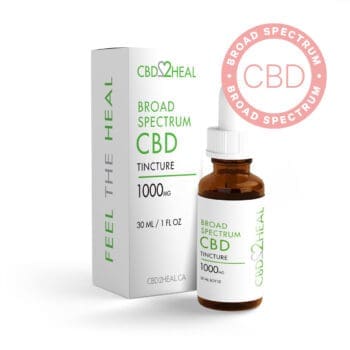 boîte et flacon compte-gouttes de 30 ml contenant 1 000 mg de teinture de CBD à large spectre