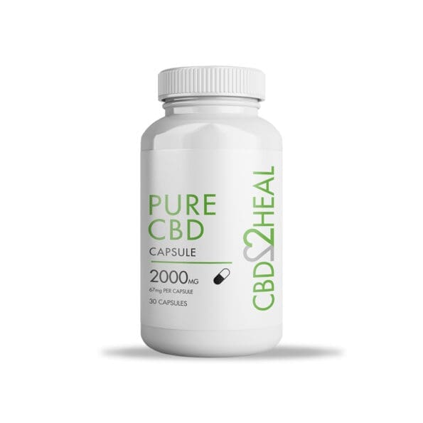 CBD2HEAL pure cbd capsules in bottle 2000mg 30 capsules